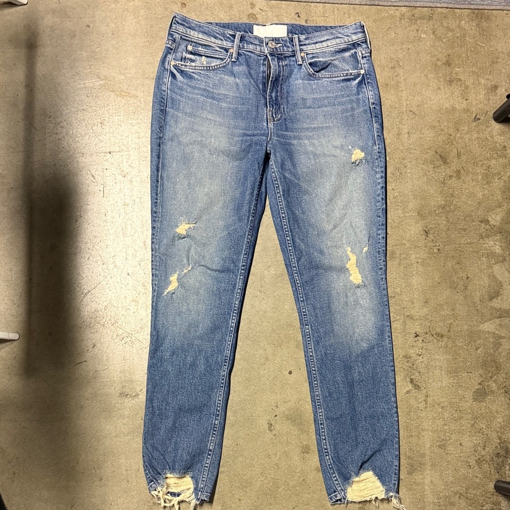 MOTHER Light Blue Distressed Skinny Jeans